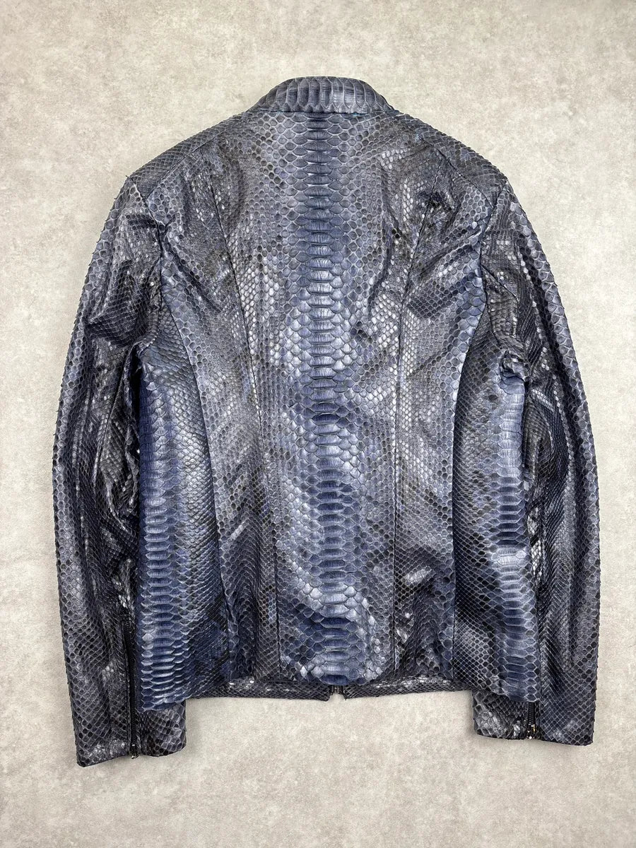 Zilli Grey & Navy Python Leather Silk Lining Leather Jacket ufnNIcTW 4