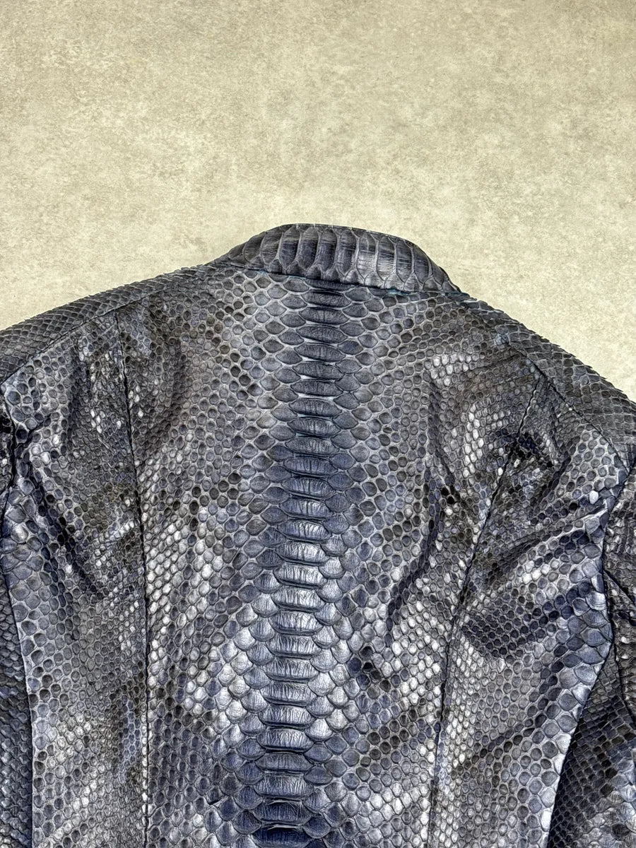 Zilli Grey & Navy Python Leather Silk Lining Leather Jacket ufnNIcTW 9
