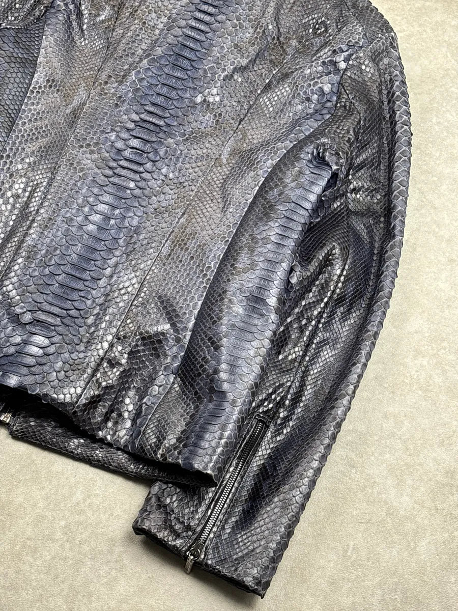Zilli Grey & Navy Python Leather Silk Lining Leather Jacket ufnNIcTW 10