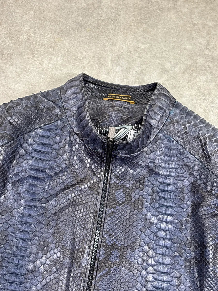 Zilli Grey & Navy Python Leather Silk Lining Leather Jacket ufnNIcTW 5