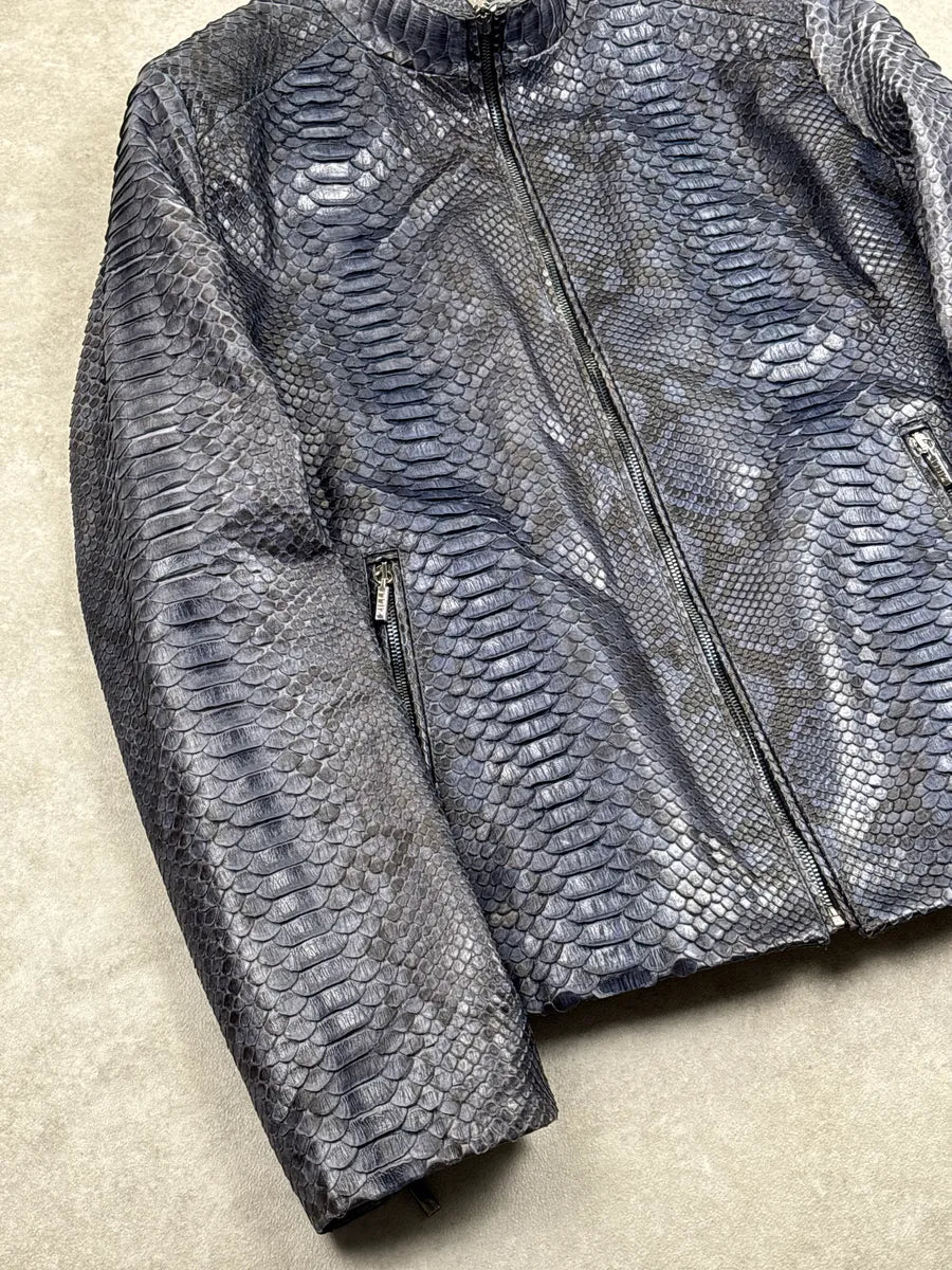 Zilli Grey & Navy Python Leather Silk Lining Leather Jacket ufnNIcTW 6