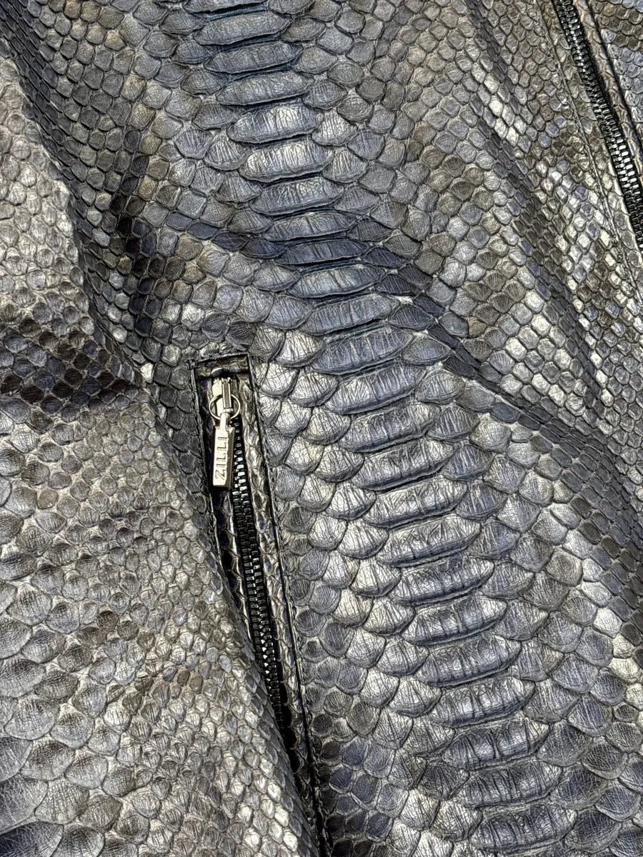 Zilli Grey & Navy Python Leather Silk Lining Leather Jacket ufnNIcTW 7