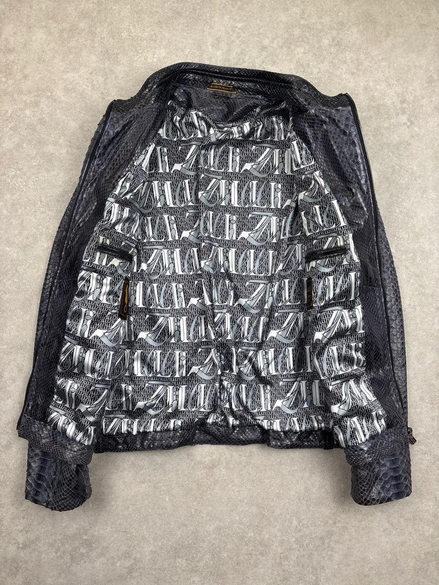Zilli Grey & Navy Python Leather Silk Lining Leather Jacket ufnNIcTW 3