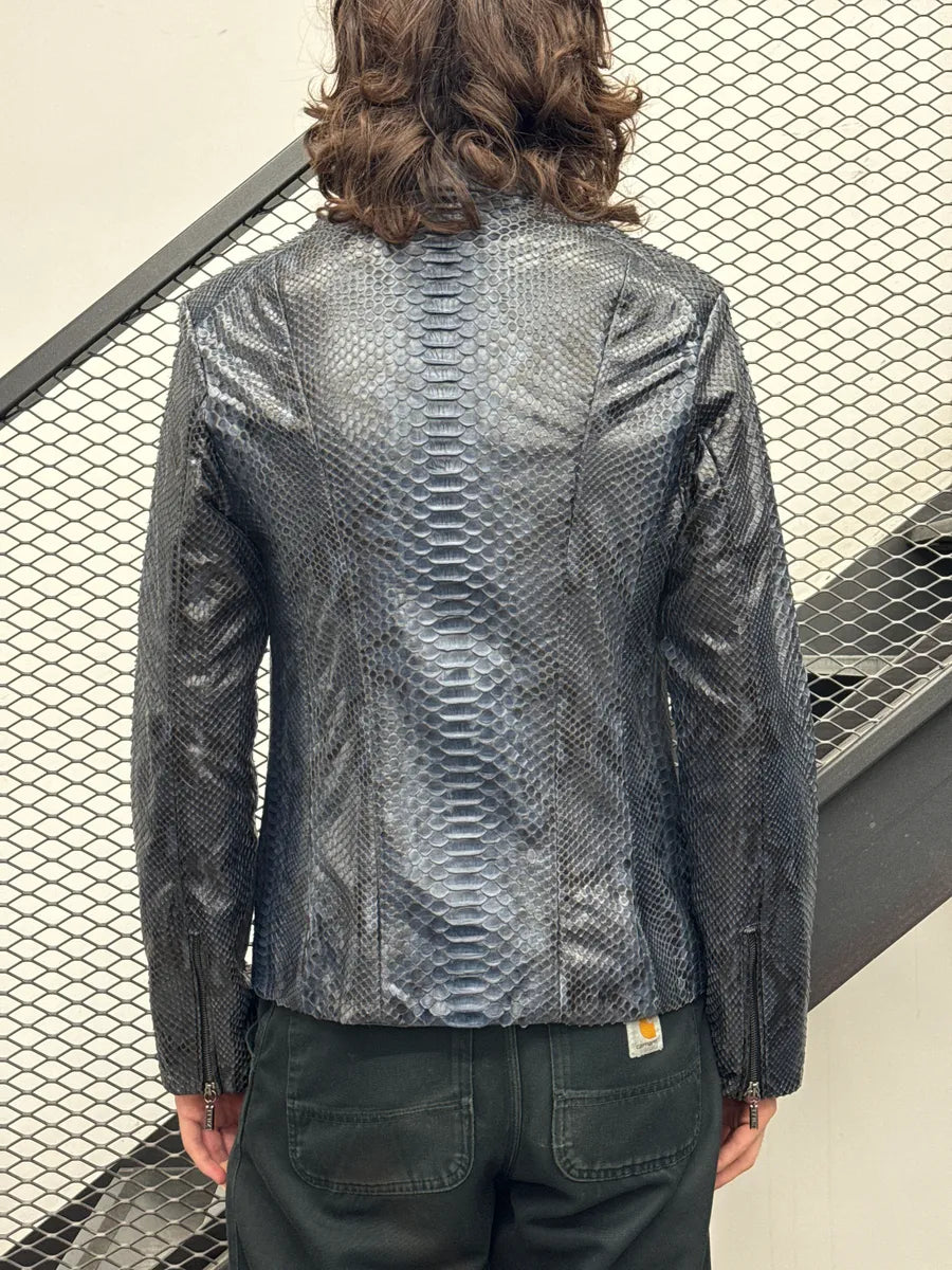 Zilli Grey & Navy Python Leather Silk Lining Leather Jacket ufnNIcTW 2