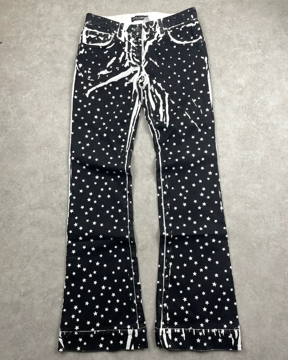 AW2011 Dolce & Gabbana Black Denim Star Print Flared Jeans ugrXNDtV 0