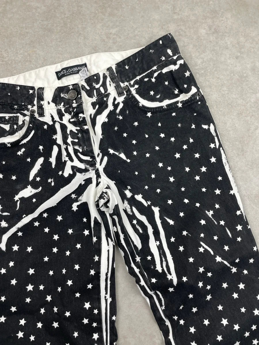AW2011 Dolce & Gabbana Black Denim Star Print Flared Jeans ugrXNDtV 7