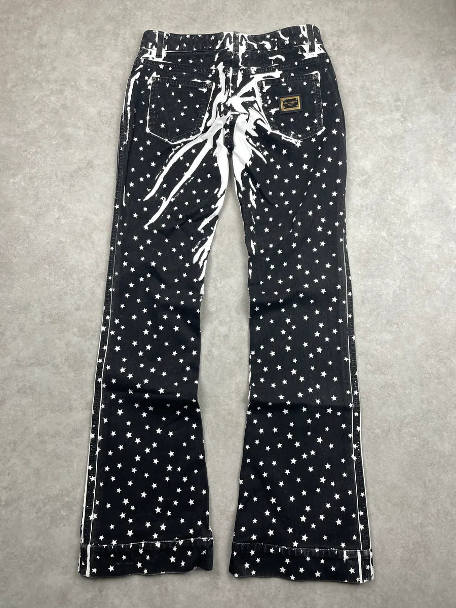 AW2011 Dolce & Gabbana Black Denim Star Print Flared Jeans ugrXNDtV 5