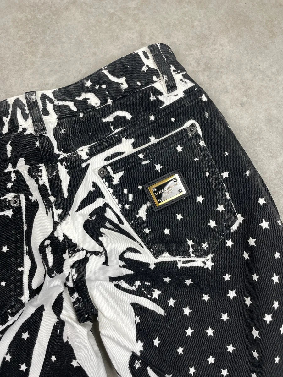 AW2011 Dolce & Gabbana Black Denim Star Print Flared Jeans ugrXNDtV 9