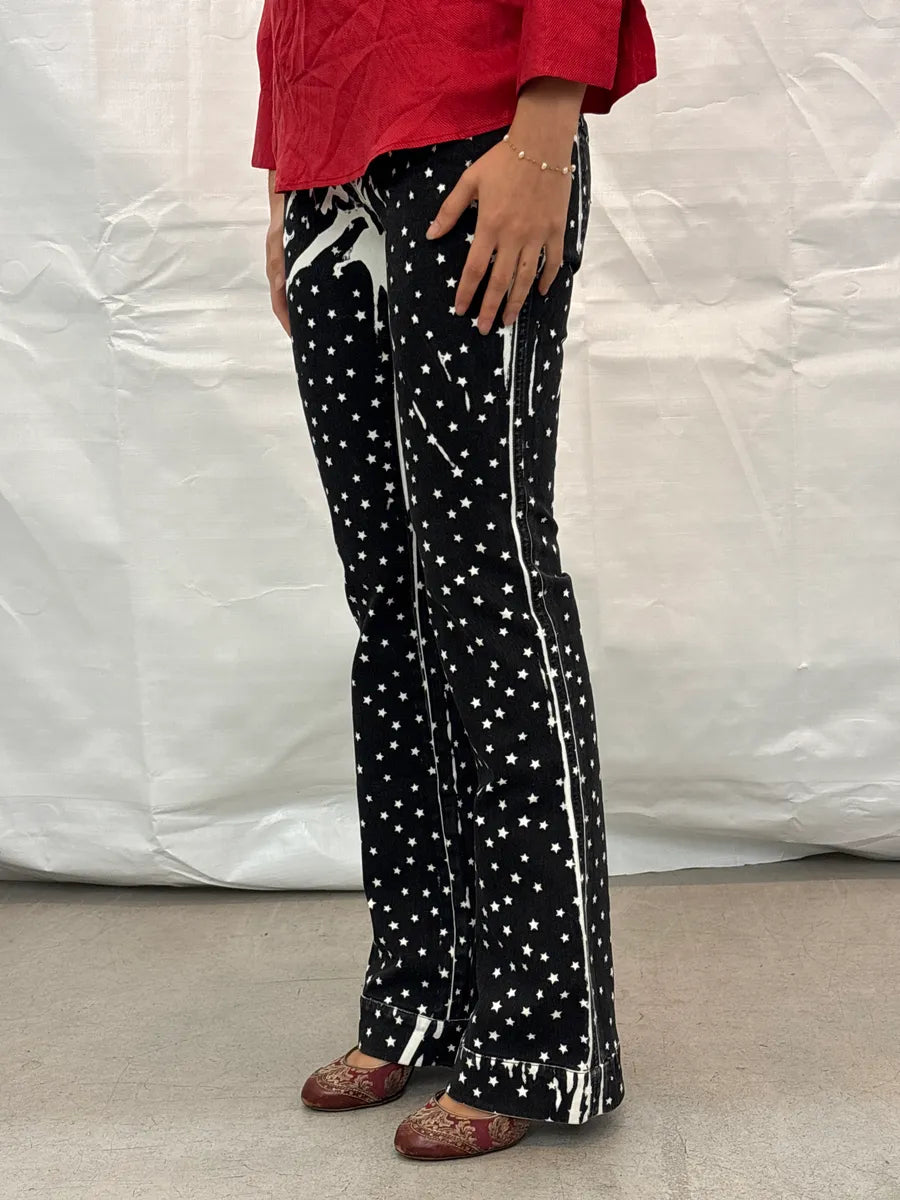 AW2011 Dolce & Gabbana Black Denim Star Print Flared Jeans ugrXNDtV 3
