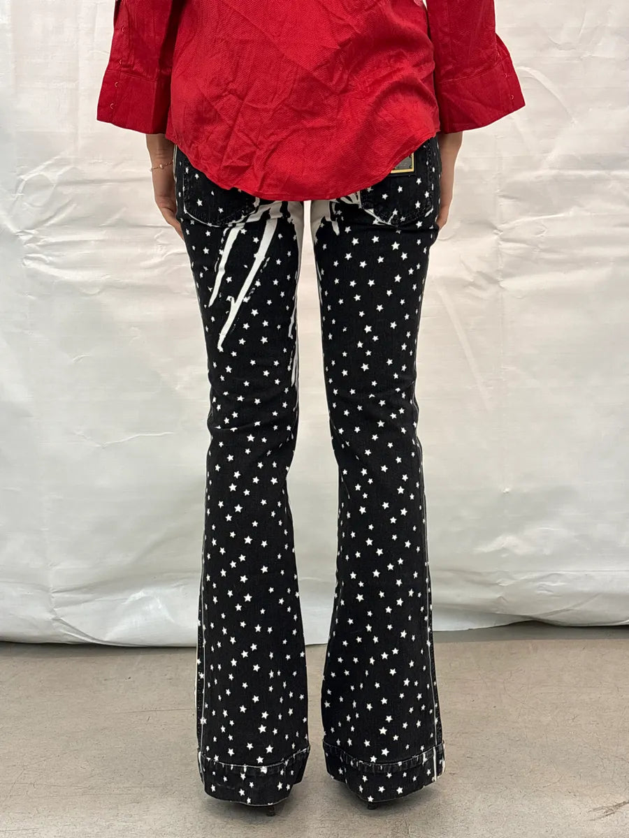 AW2011 Dolce & Gabbana Black Denim Star Print Flared Jeans ugrXNDtV 4