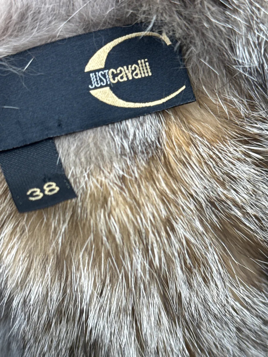 AW2005 Cavalli Faded Black Leather Fox Fur Trim Leather Jacket uhQEXPMm 11
