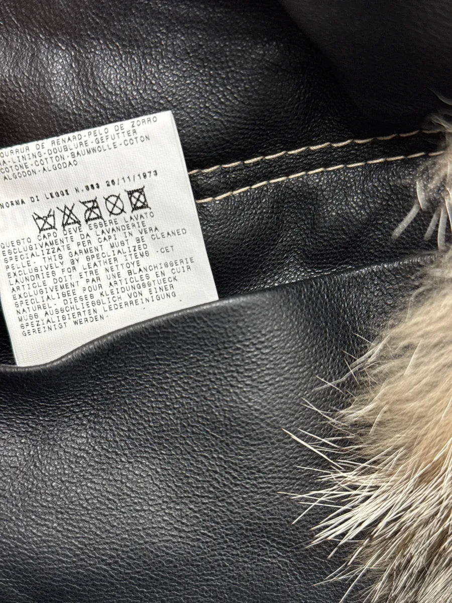 AW2005 Cavalli Faded Black Leather Fox Fur Trim Leather Jacket uhQEXPMm 14