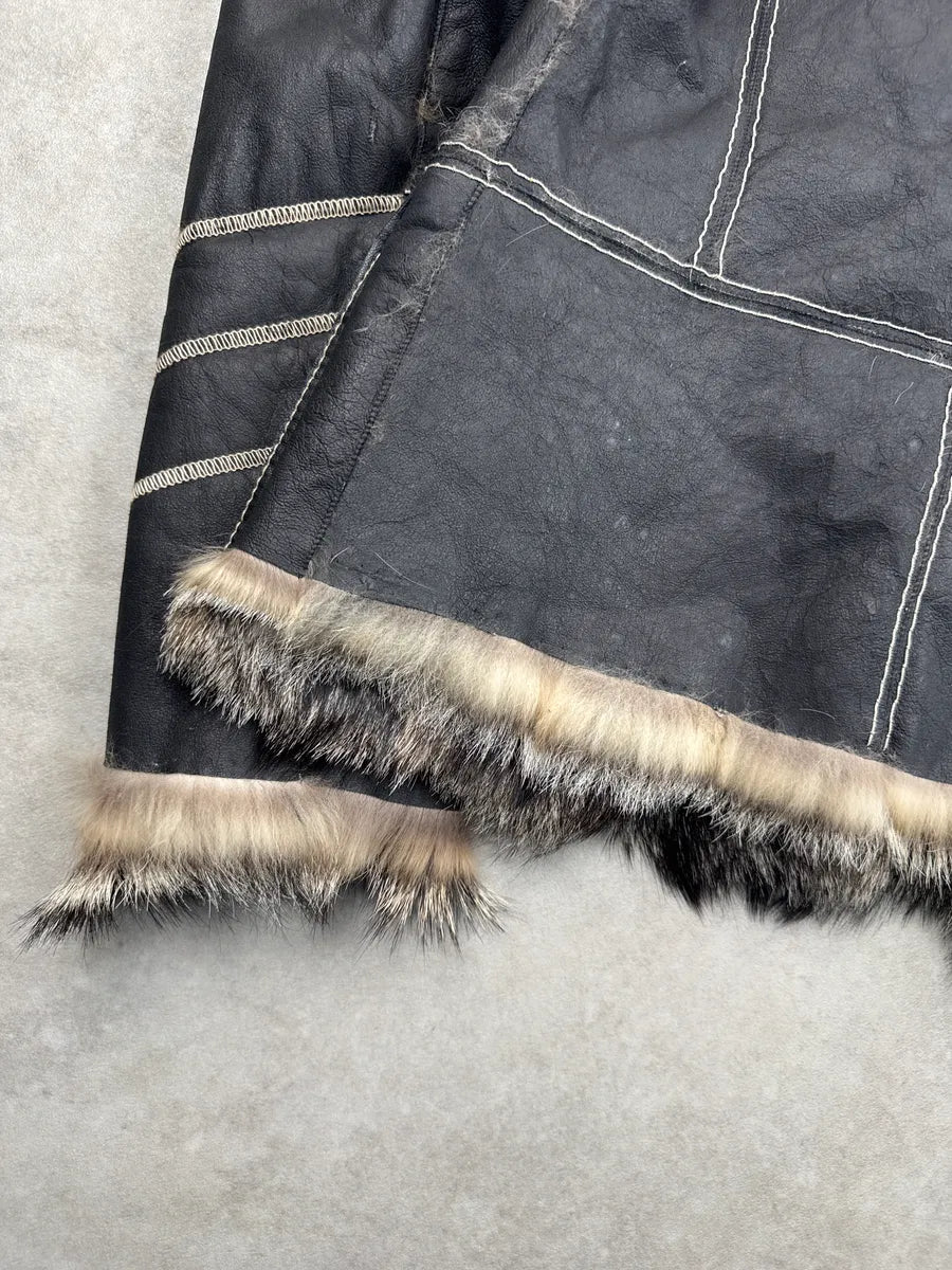 AW2005 Cavalli Faded Black Leather Fox Fur Trim Leather Jacket uhQEXPMm 8
