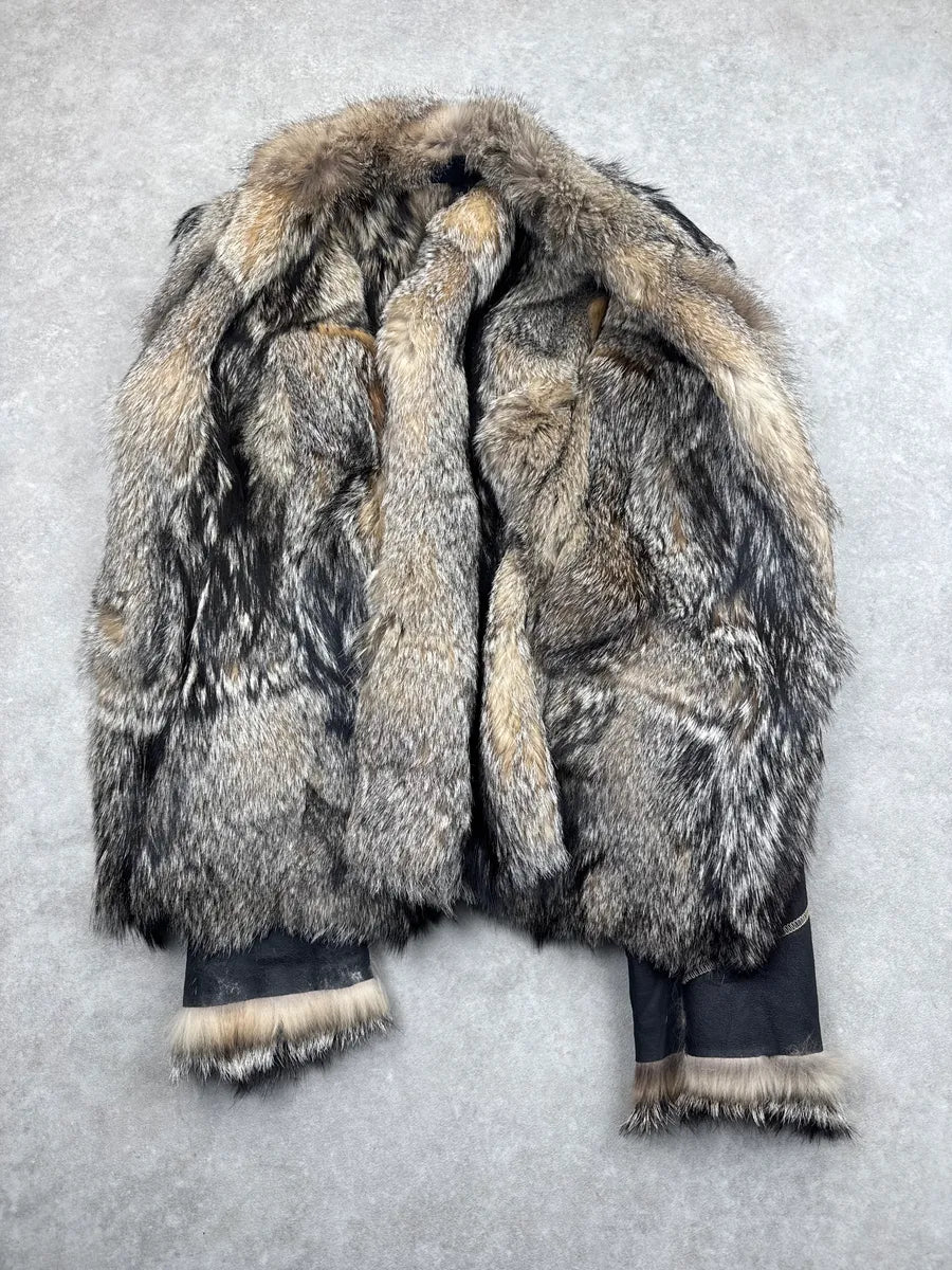 AW2005 Cavalli Faded Black Leather Fox Fur Trim Leather Jacket uhQEXPMm 2
