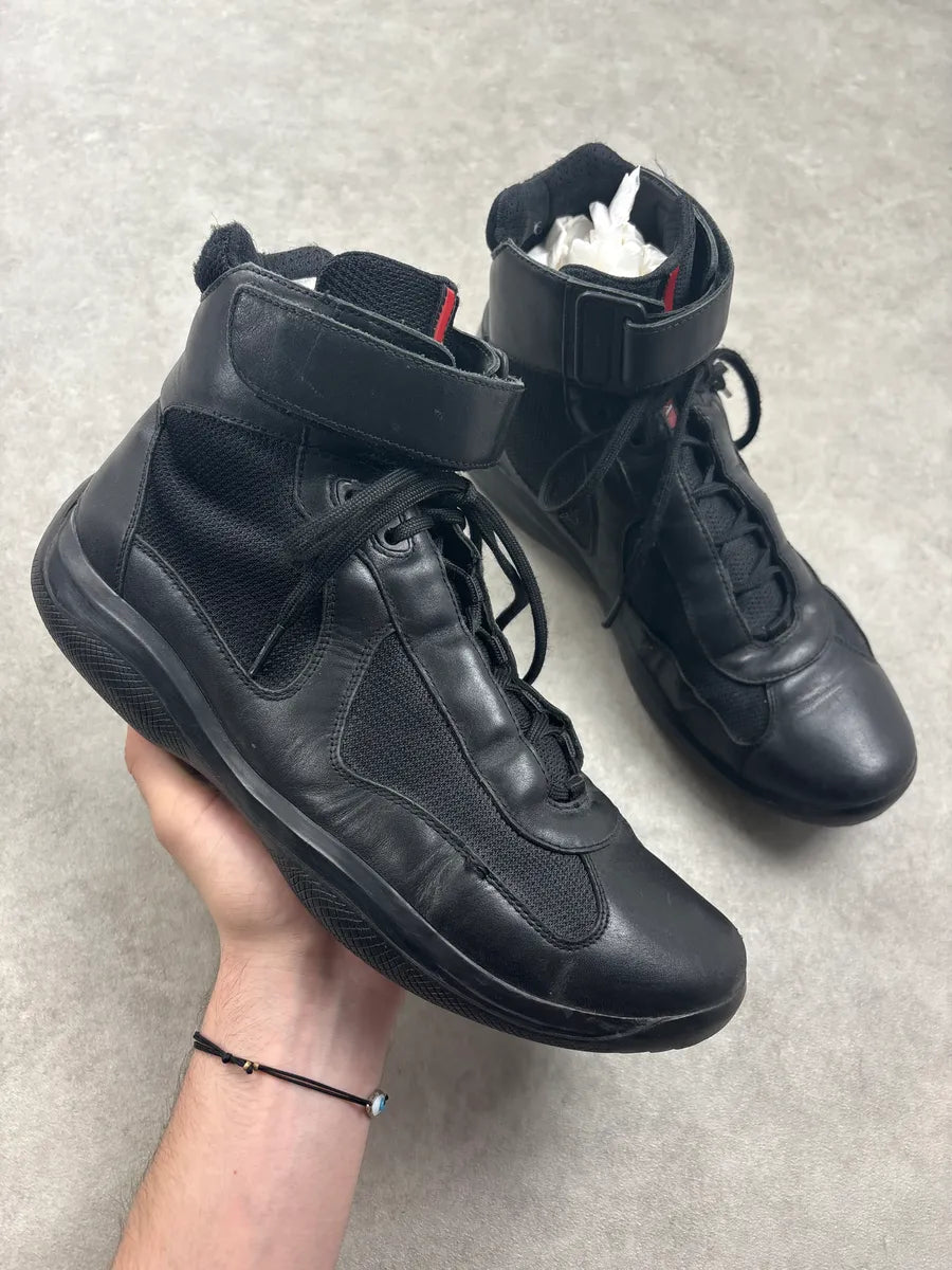 2000s Prada America's Cup Black Hybrid Leather & Mesh High Sneakers ulhSdkv 0