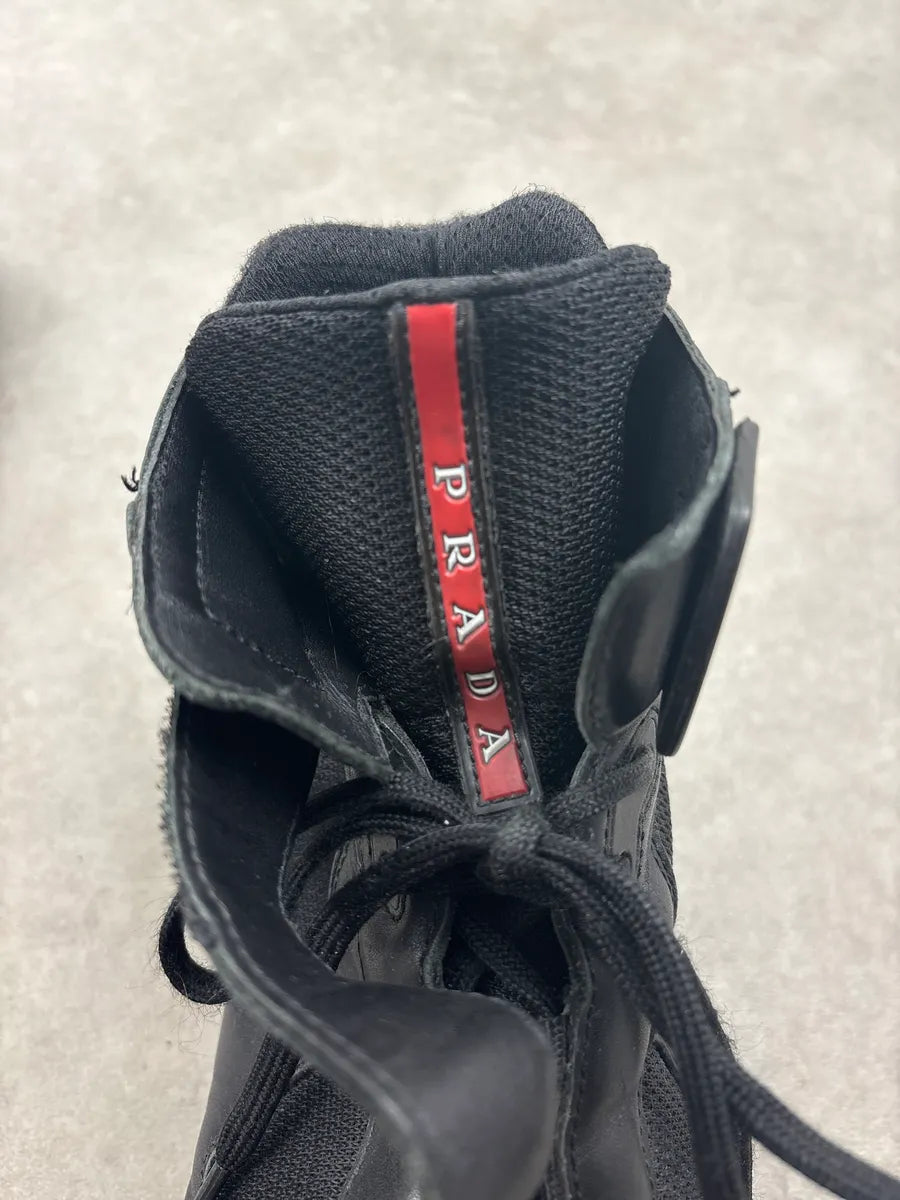 2000s Prada America's Cup Black Hybrid Leather & Mesh High Sneakers ulhSdkv 8