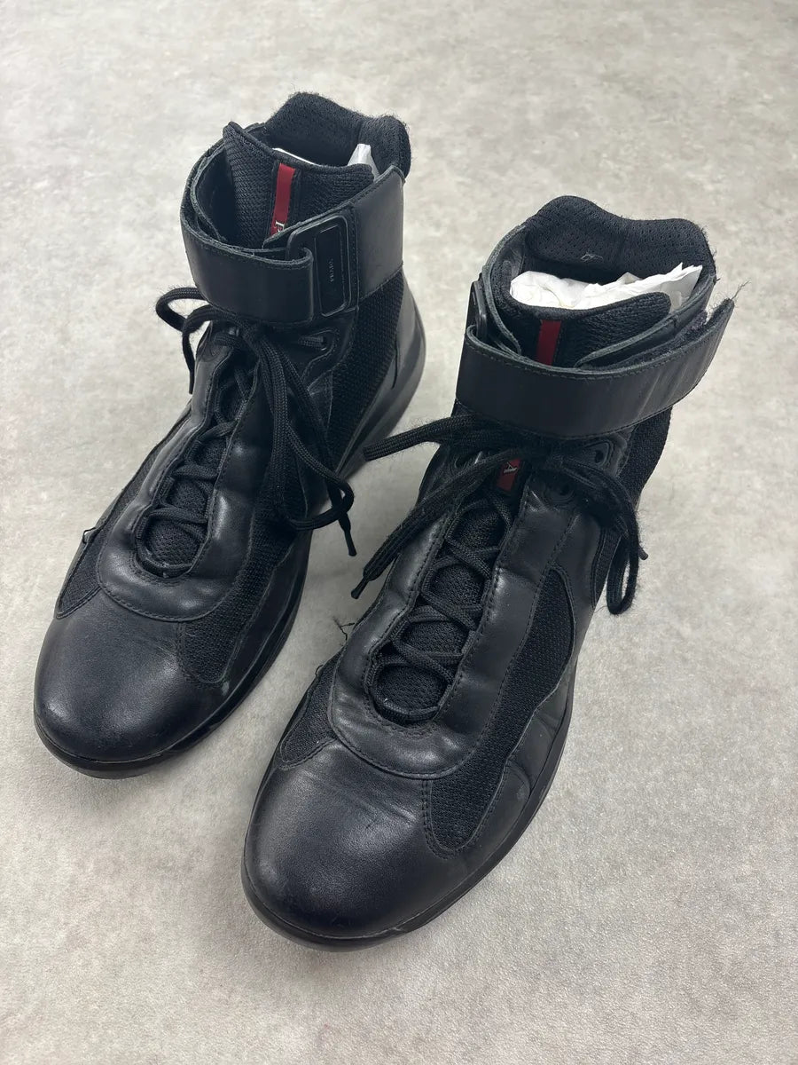 2000s Prada America's Cup Black Hybrid Leather & Mesh High Sneakers ulhSdkv 2