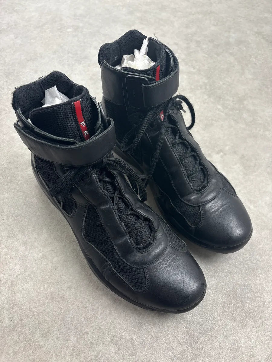 2000s Prada America's Cup Black Hybrid Leather & Mesh High Sneakers ulhSdkv 3