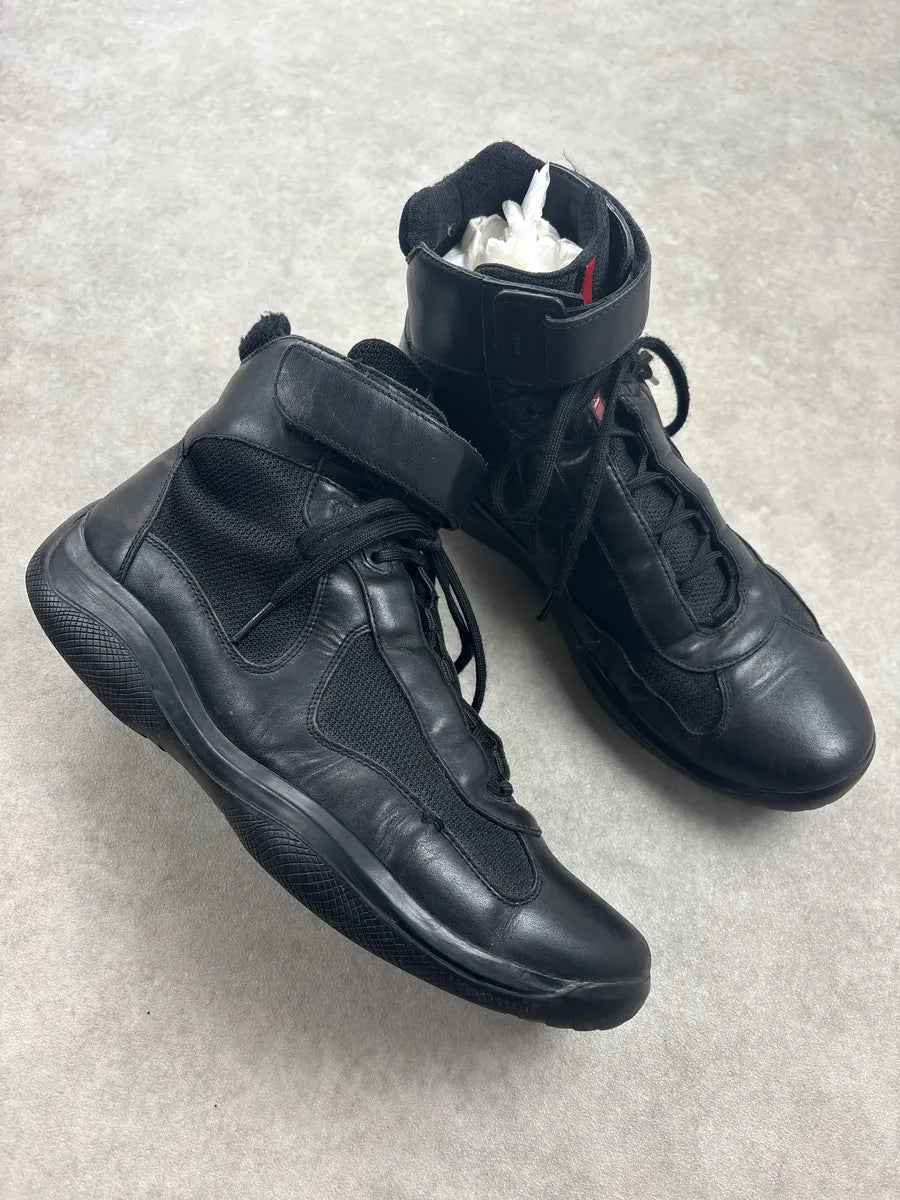 2000s Prada America's Cup Black Hybrid Leather & Mesh High Sneakers ulhSdkv 4