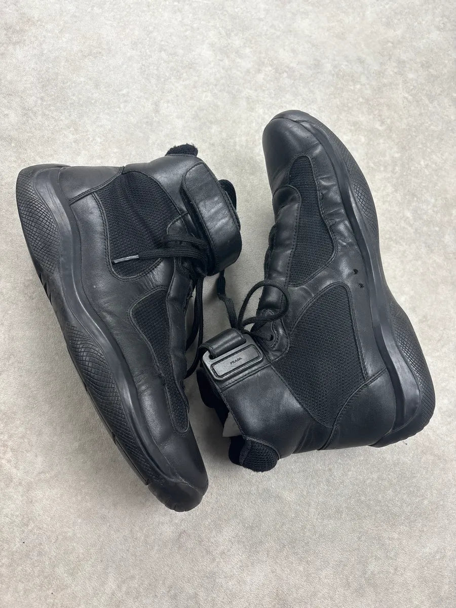 2000s Prada America's Cup Black Hybrid Leather & Mesh High Sneakers ulhSdkv 5