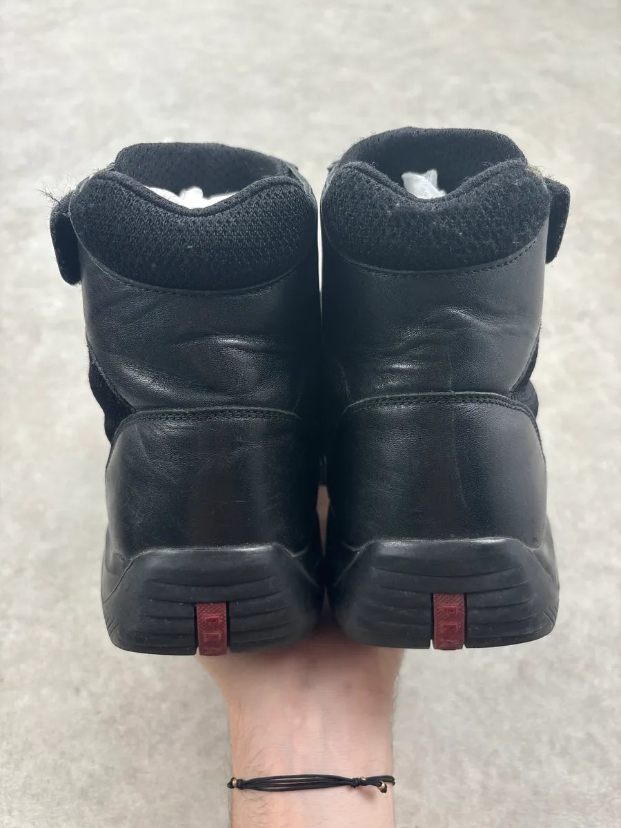 2000s Prada America's Cup Black Hybrid Leather & Mesh High Sneakers ulhSdkv 9