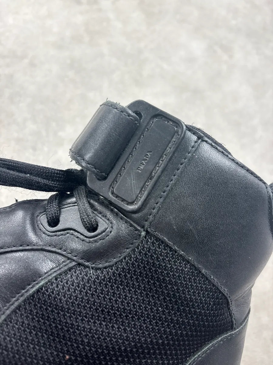 2000s Prada America's Cup Black Hybrid Leather & Mesh High Sneakers ulhSdkv 6