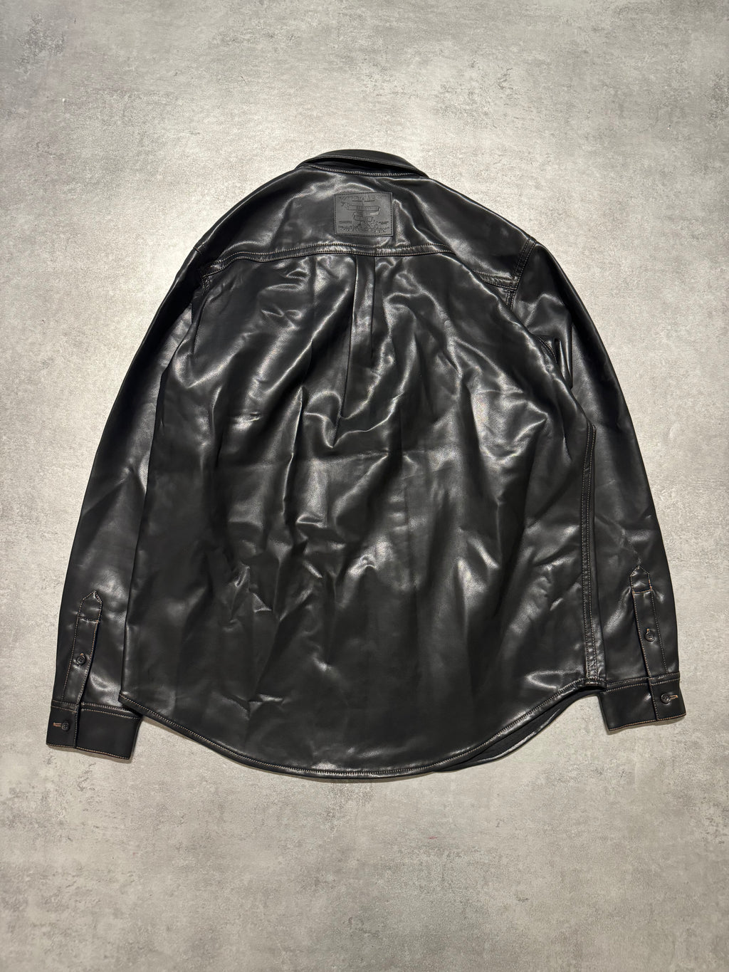 SS2025 Y/Project Black Hook & Eye Grained Faux-Leather Shirt (L) - 2