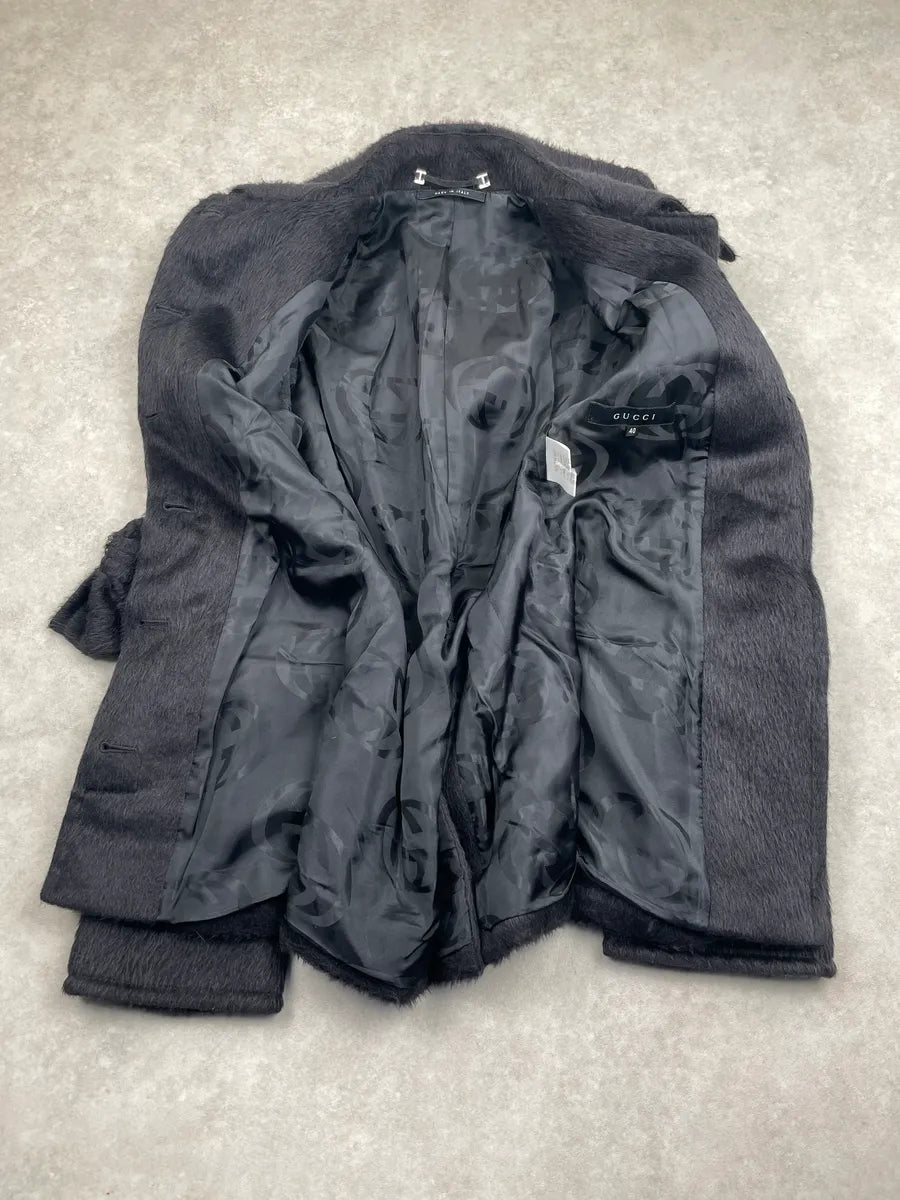 AW2004 Gucci Dark Grey Alpaca Wool Belted Coat by Tom Ford umeAGWfr 3