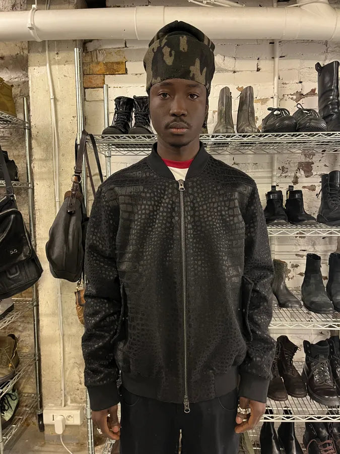 Ungaro Black Crocodile Effect Bomber Jacket NffoQeS 1