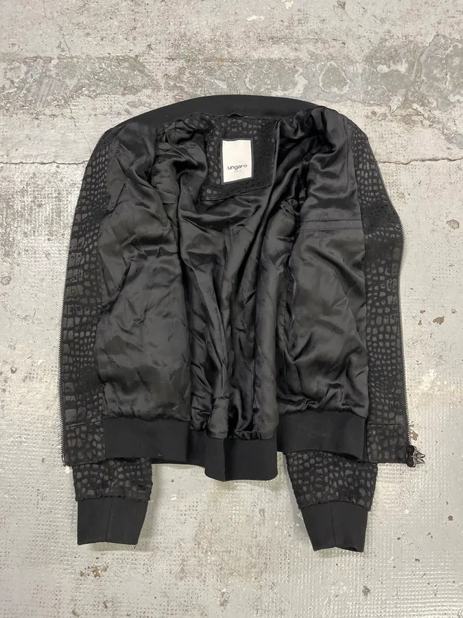 Ungaro Black Crocodile Effect Bomber Jacket NffoQeS 6