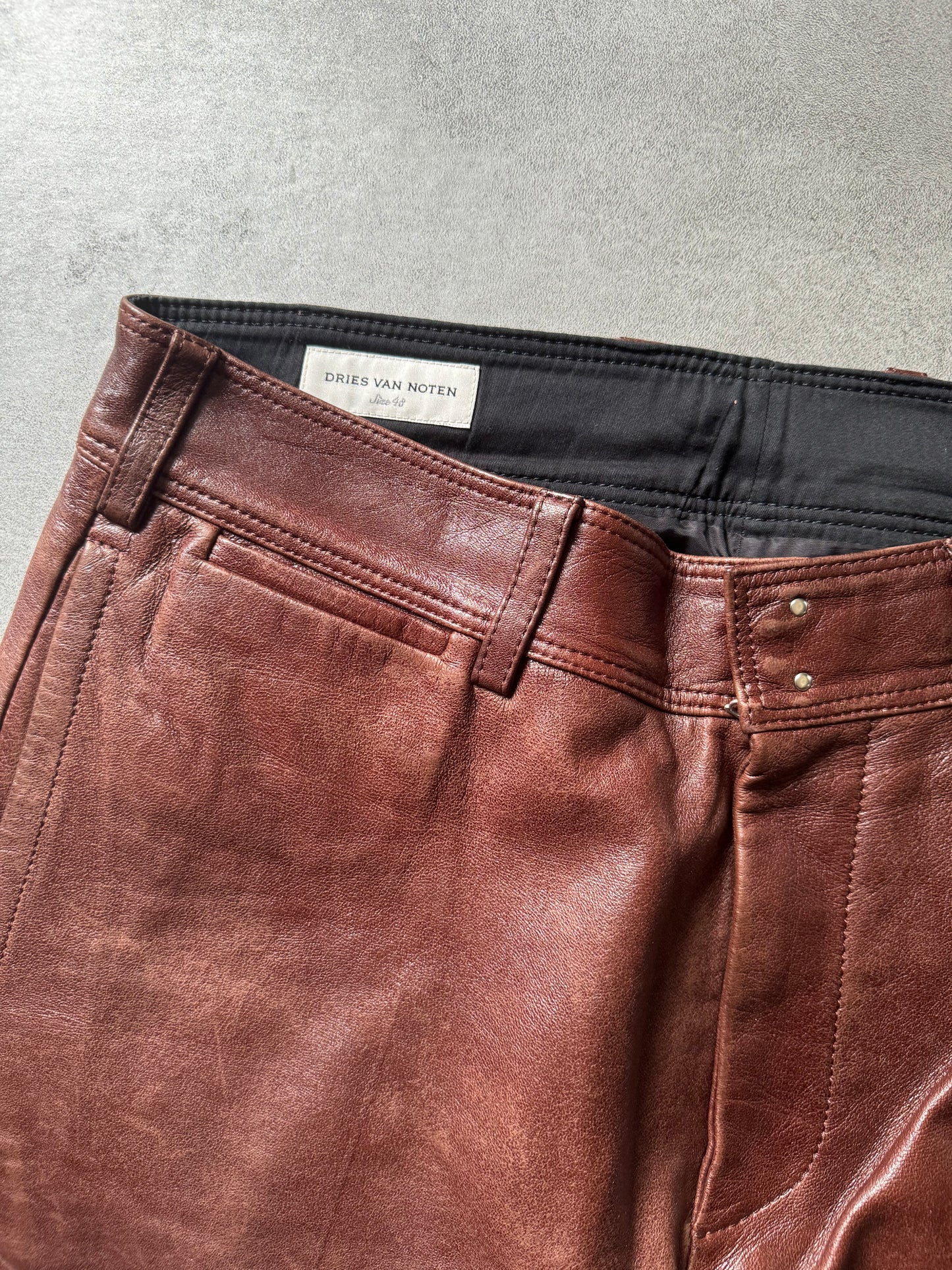 Dries Van Noten Brown Leather Pants  (M) - 9