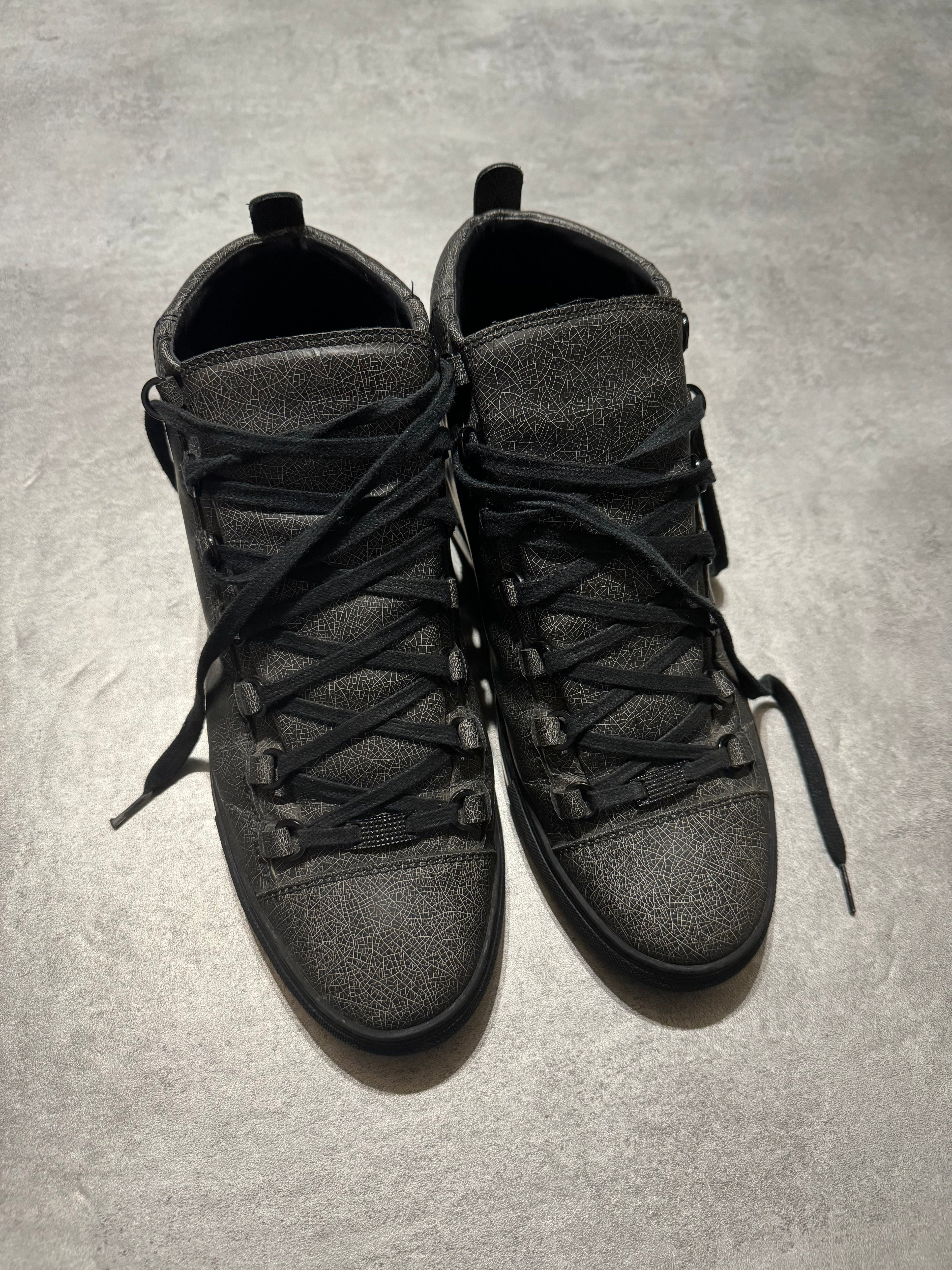 Balenciaga Arena High Cracked Grey Print Sneakers (45) - 4