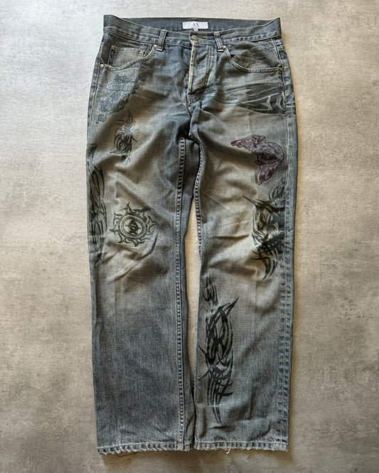 2000s Armani Limited Japan Printed Denim Jeans  (M) - 1