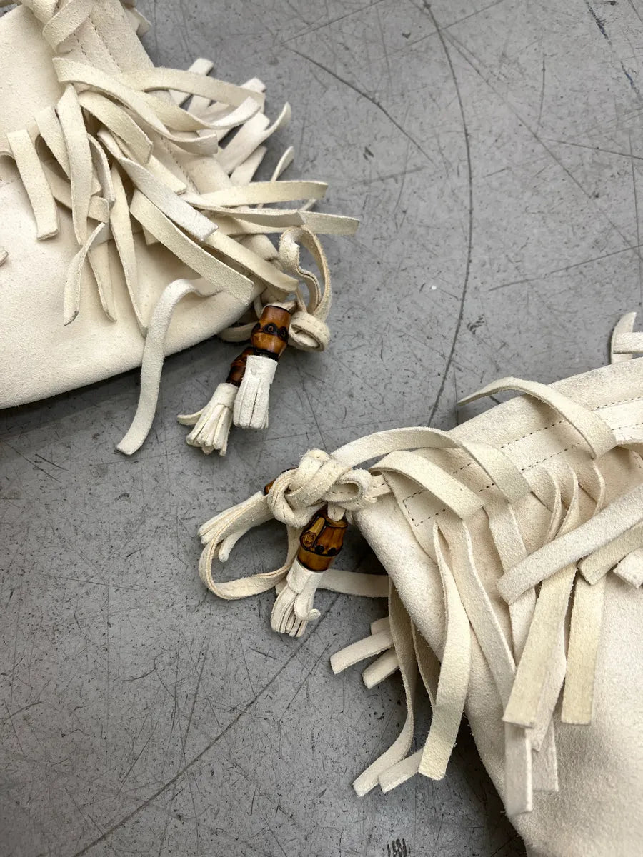 2000s Gucci Bamboo Fringe Cream Suede Boots ushoxYoZ 3