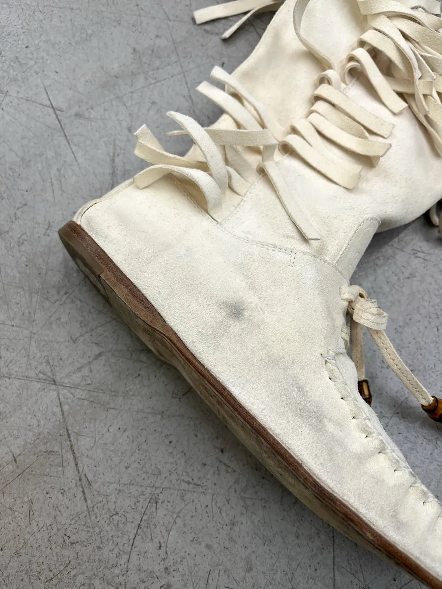 2000s Gucci Bamboo Fringe Cream Suede Boots ushoxYoZ 4