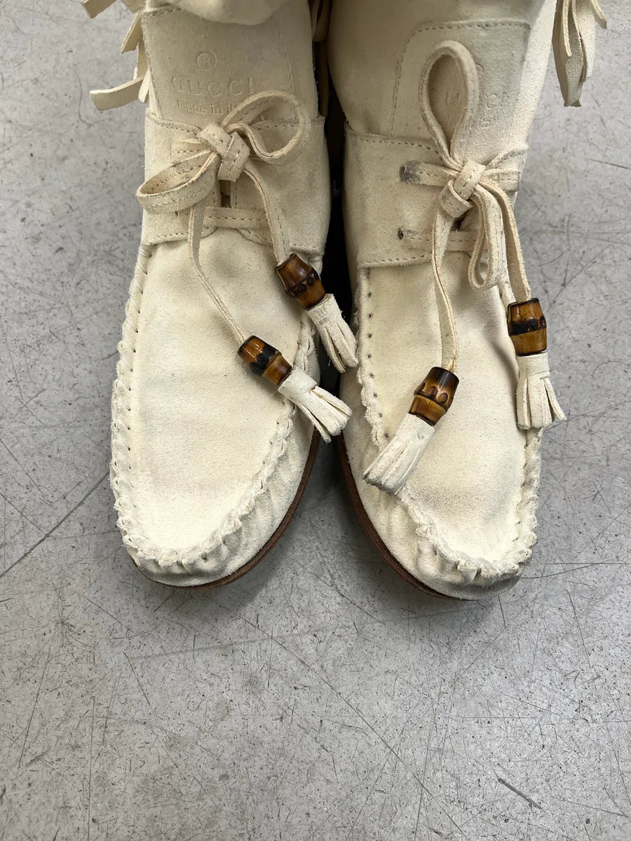 2000s Gucci Bamboo Fringe Cream Suede Boots ushoxYoZ 7