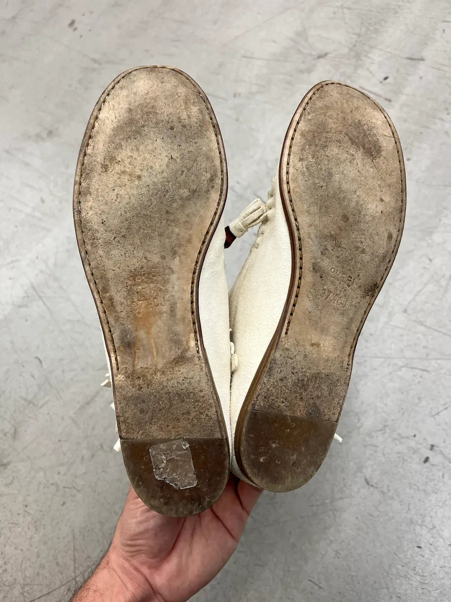 2000s Gucci Bamboo Fringe Cream Suede Boots ushoxYoZ 9