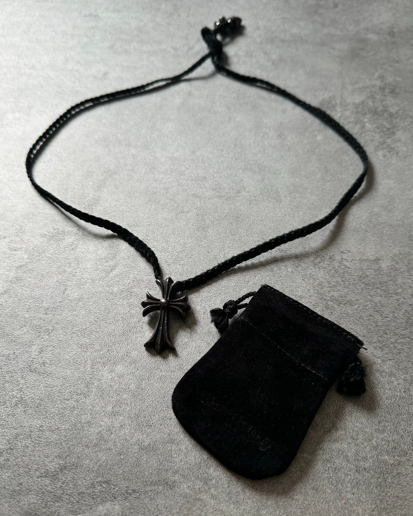 Chrome Hearts Biker Cross Silver Pendant + Leather Necklace (OS) - 2