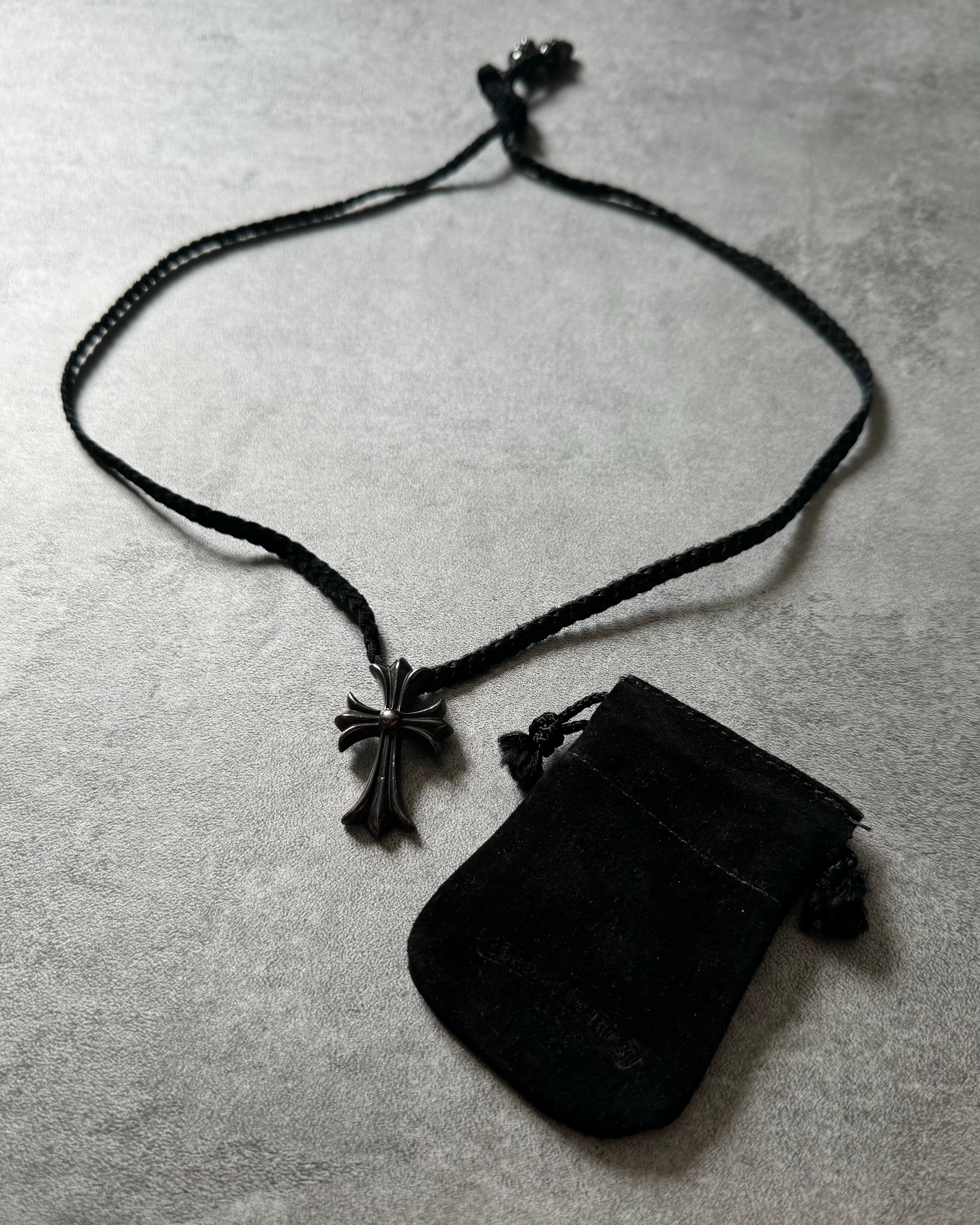 Chrome Hearts Biker Cross Silver Pendant + Leather Necklace (OS) - 2