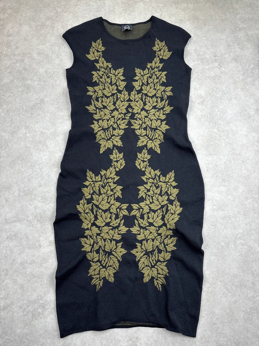 SS2012 Alexander McQueen Black Leaf Jacquard Body Dress uvgMnOKY 0