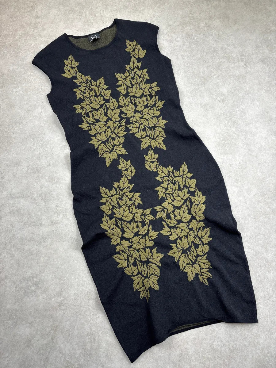 SS2012 Alexander McQueen Black Leaf Jacquard Body Dress uvgMnOKY 3