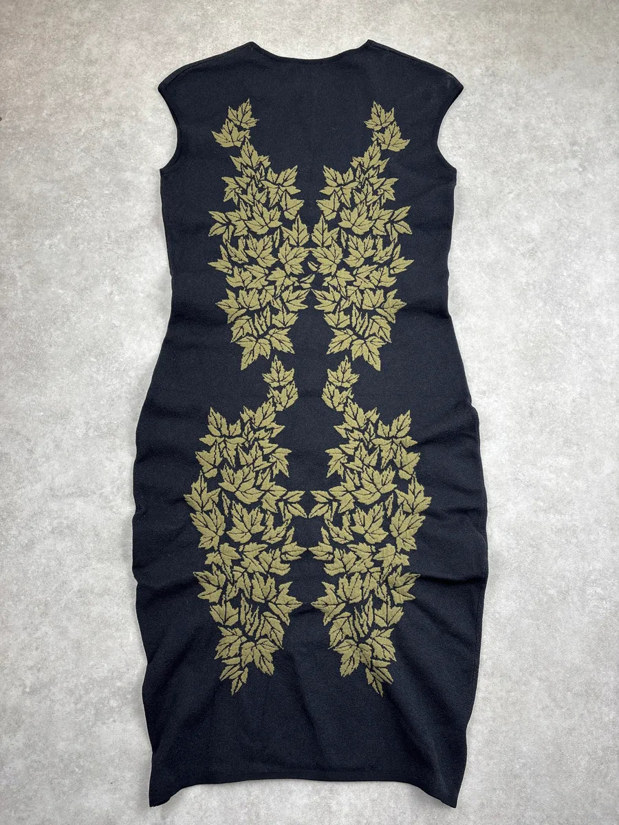SS2012 Alexander McQueen Black Leaf Jacquard Body Dress uvgMnOKY 5