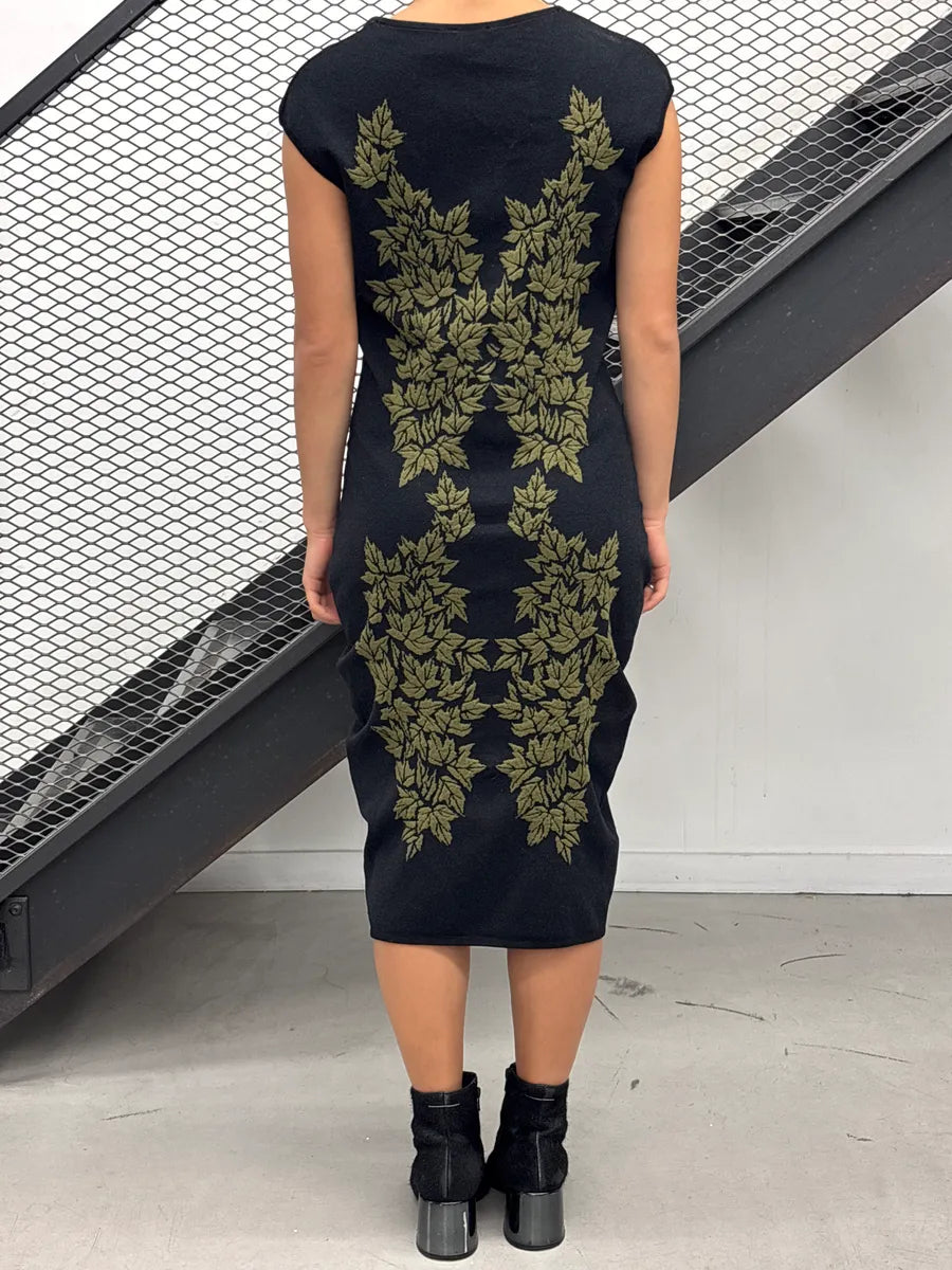 SS2012 Alexander McQueen Black Leaf Jacquard Body Dress uvgMnOKY 2