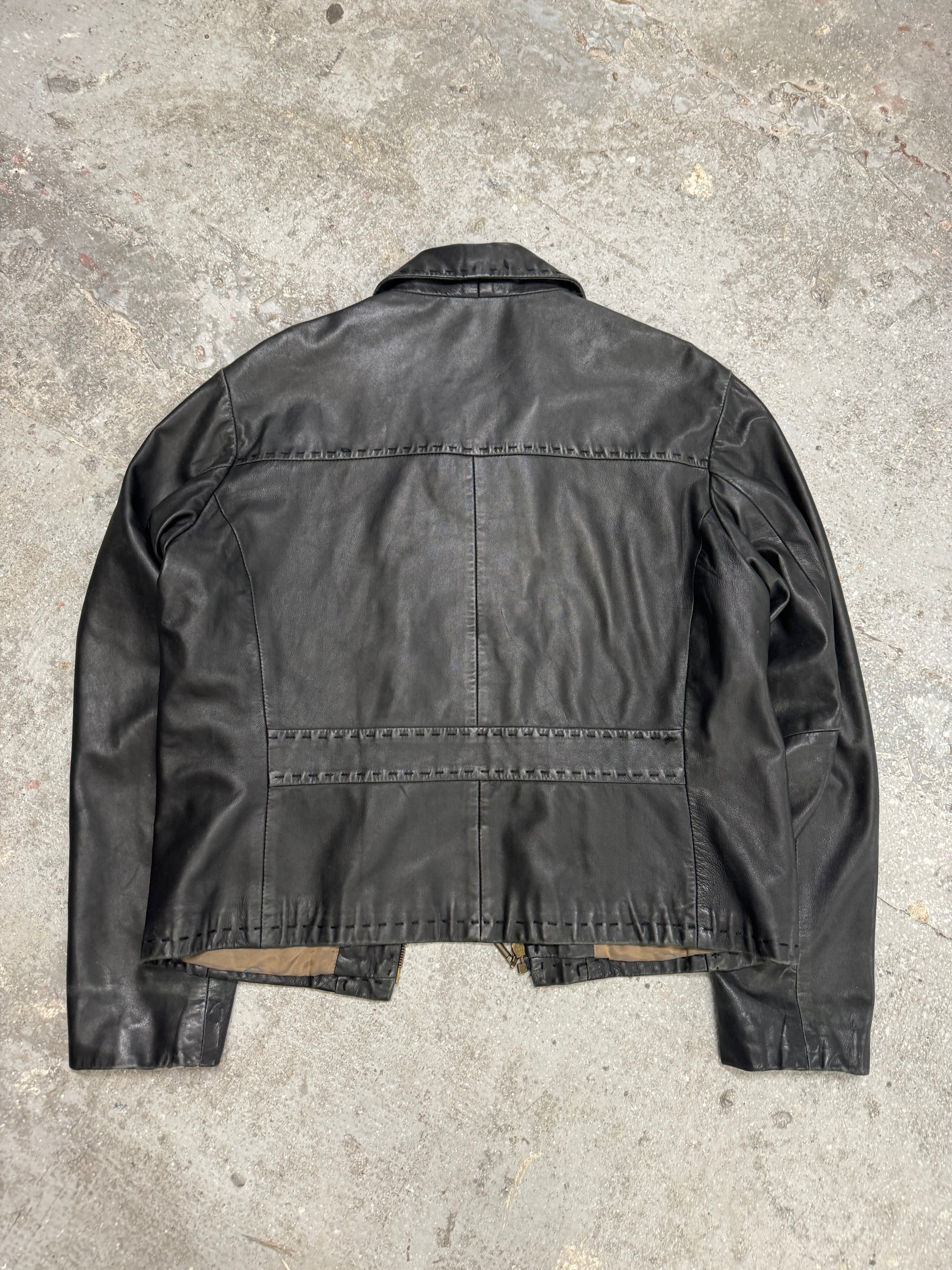 2000s Cavalli Black Simple Fighter Leather Jacket (M) - 3