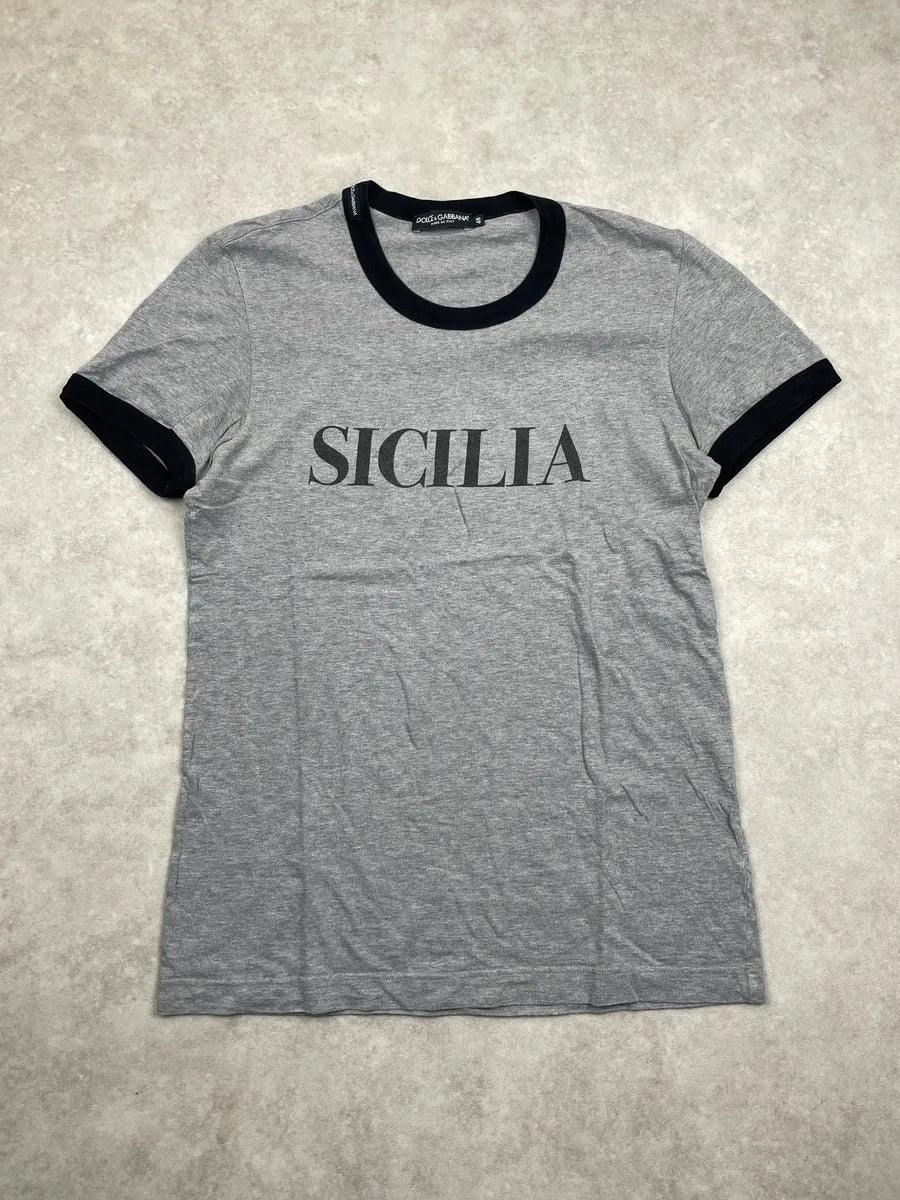 2000s Dolce & Gabbana Grey Sicilia Contrast Ringer T-Shirt uxeWUgKy 2