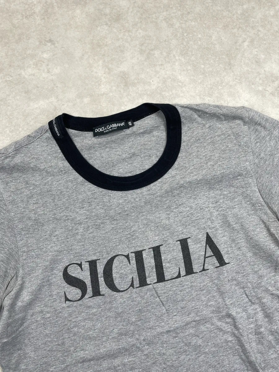 2000s Dolce & Gabbana Grey Sicilia Contrast Ringer T-Shirt uxeWUgKy 5