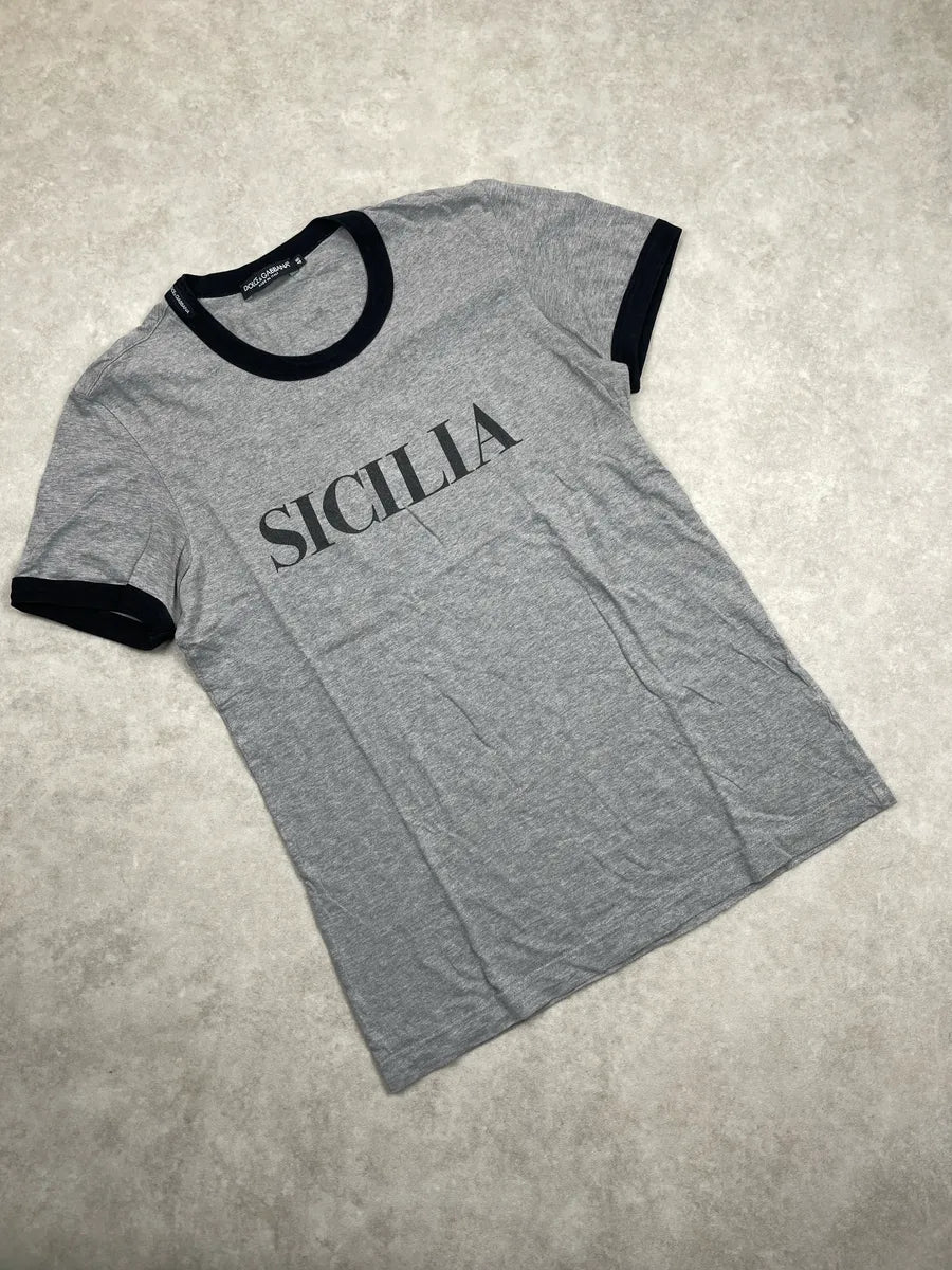 2000s Dolce & Gabbana Grey Sicilia Contrast Ringer T-Shirt uxeWUgKy 3