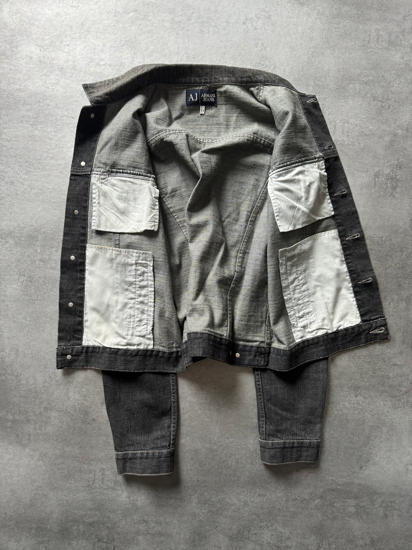 1990s Armani Grey Washed Denim Jacket  (L) - 4