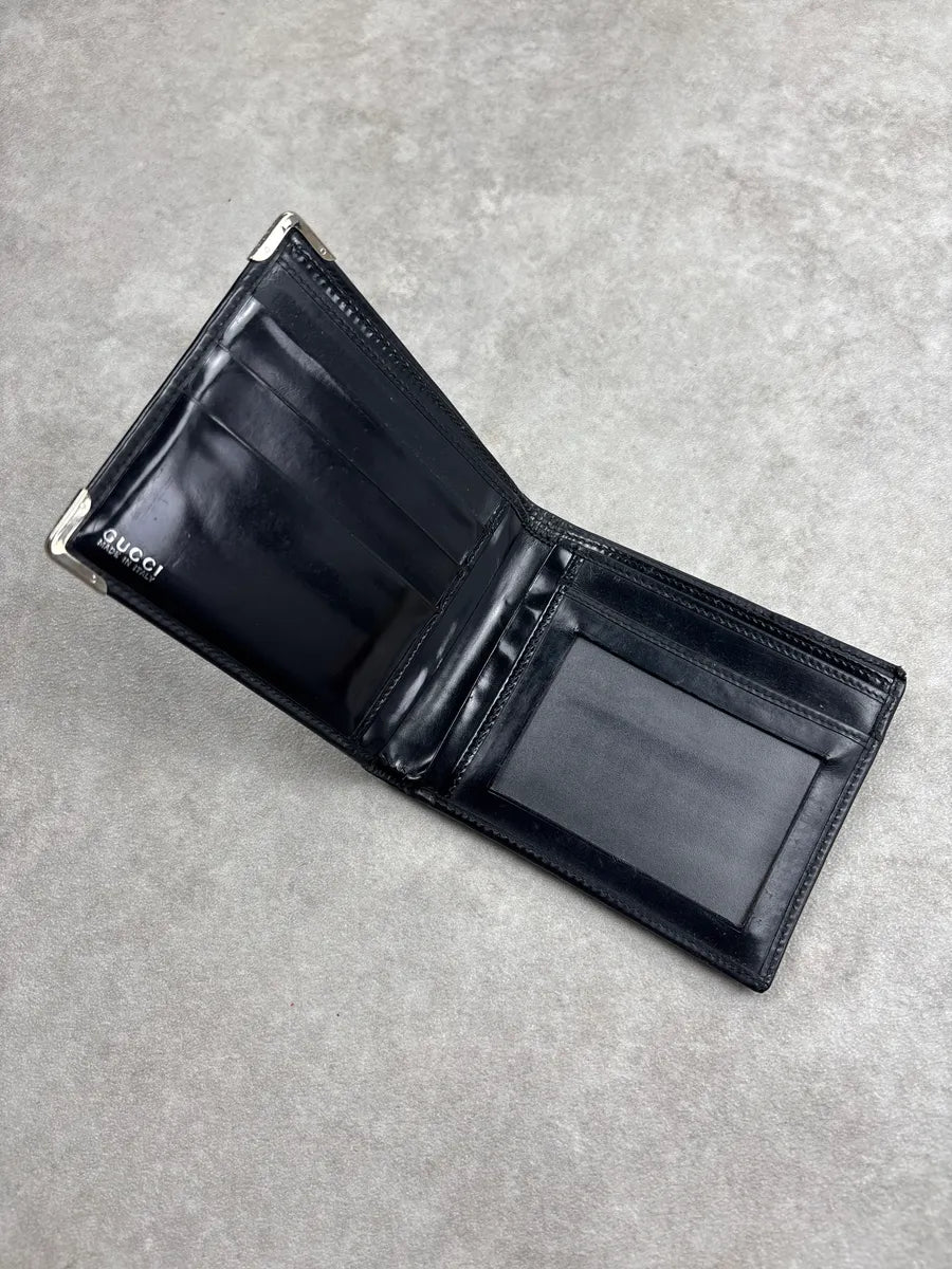 2000s Gucci Black Leather Metal Corner Caps Wallet uynyhXZd 4