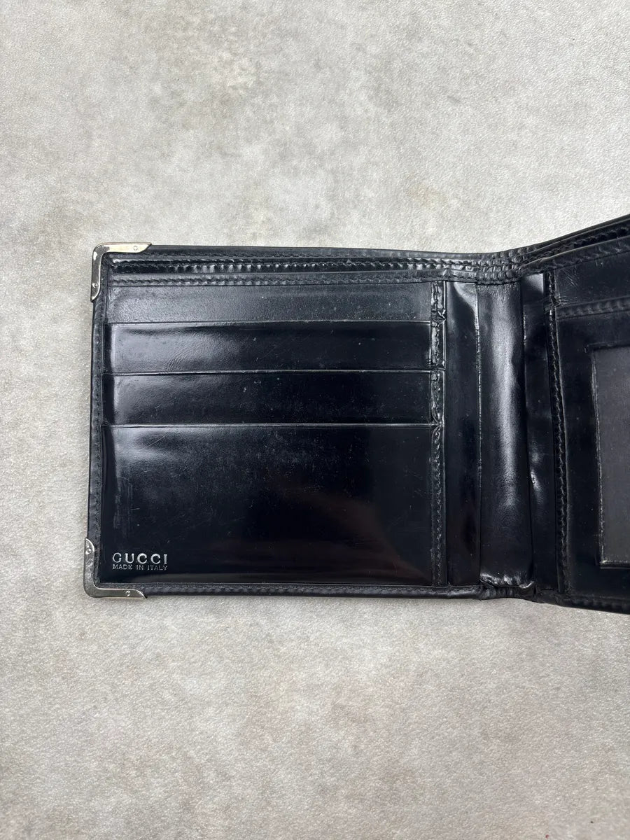 2000s Gucci Black Leather Metal Corner Caps Wallet uynyhXZd 5